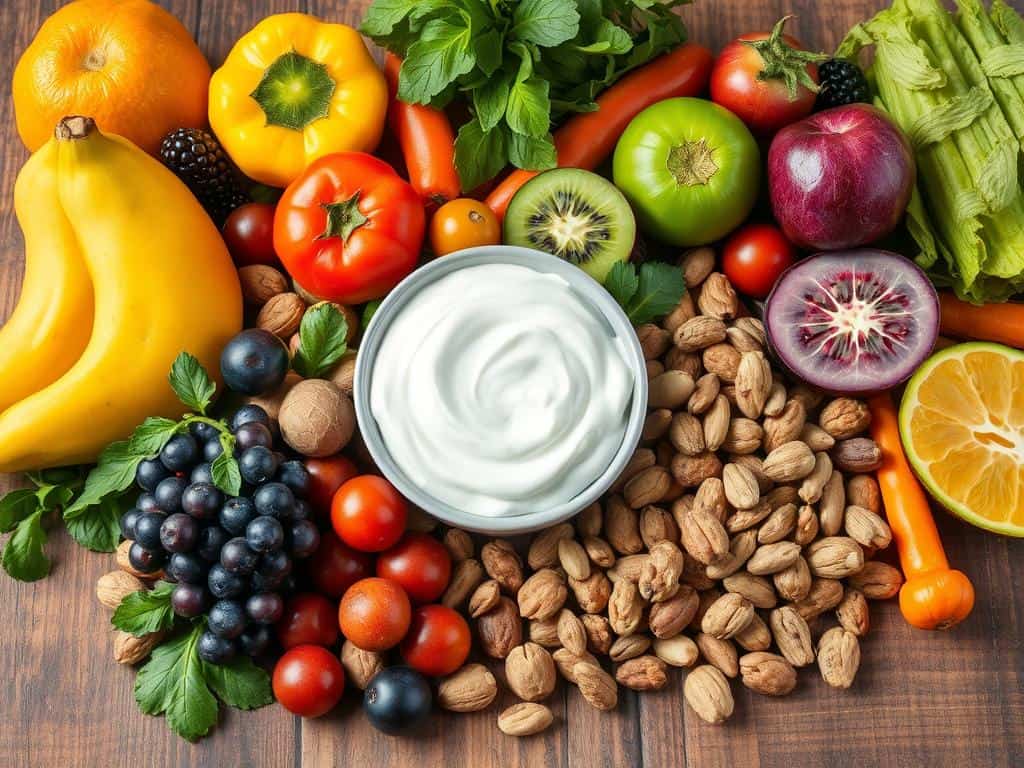 healthy snacks fresh fruits vegetables nuts Greek yogurt